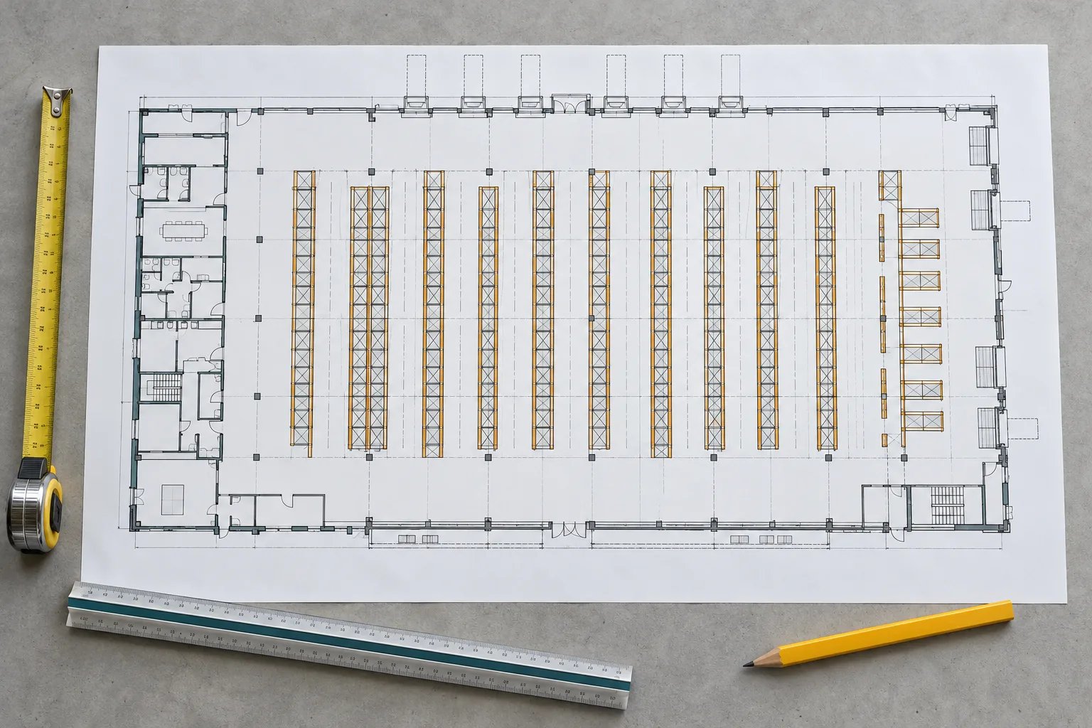 Editorial illustration for planning fan size in a large industrial space.